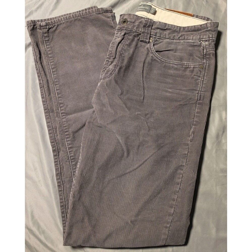 Mens LL Bean Signature Corduroy Pants Slim Straight Fit Size 34 X 34 Gray